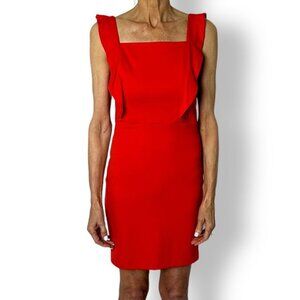 Amanda Uprichard Red Sheath Short Dress Ruffle Square Neck Size L Pinafore